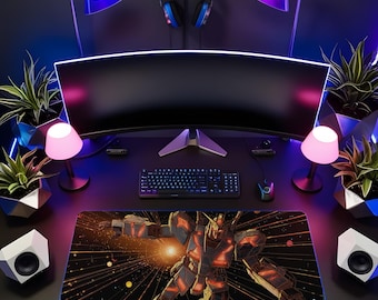 Red Mecha Robot Space Battle Desk Mat | Gaming Mouse Pad
