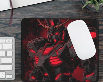 Podkładka pod mysz do gier Red Mecha Warrior | Podkładka na biurko z motywem bitwy robotów anime