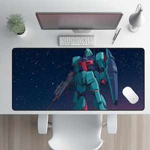 Retro Mech Warrior Desk Mat | Anime Robot Space Illustration