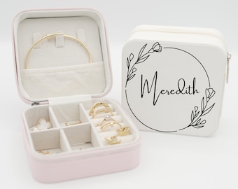 Joyero personalizado, organizador de pendientes de viaje, caja de regalo para dama de honor, estuche de joyería con nombre personalizado, regalo para hermana o amiga, regalo para mamá