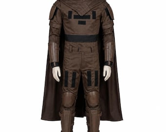Din Djarin Inspired Mandalorian Cosplay Suit | Star Wars Brown Tactical Flight Suit with Cape & Armor Style Accessories | Bounty Hunter