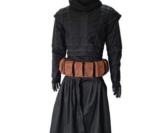 Mandalorian Bounty Hunter Black Flight Suit Cosplay with Skirt | Boba Fett Inspired Soft Parts Costume | Star Wars Mandalorian Outfit for M