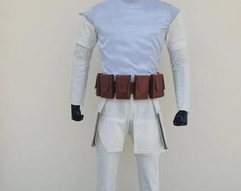 Mandalorian Din Djarin Braun Fliegeranzug mit Holster Gürtel | Star Wars Beskar Cosplay Kostüm | Kopfgeldjägerin Outfit