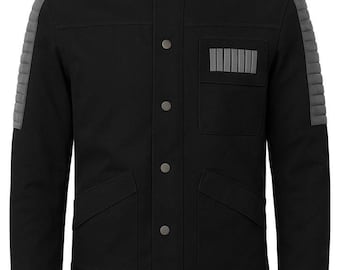 Chaqueta militar negra de ciencia ficción / Uniforme futurista para cosplay / Chaqueta táctica acolchada con hombros / Disfraz minimalista de ciencia ficción