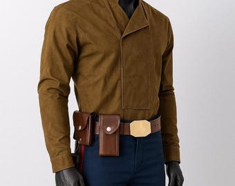 Men’s Brown Space Adventure Shirt • Sci-Fi Inspired Cosplay Top • Smuggler Style Costume Shirt • Brown Cotton Long Sleeve Cosplay Outfit