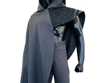 Futuristic Black Cloak Cosplay | Sci-Fi Hooded Cape Outfit for Men | Minimalist Dark Costume | Cyberpunk Armor Cloak | Custom Handmade Cloak