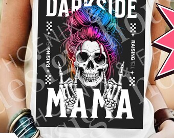 Rocker Mom Skull PNG Bundle, Edgy Skeleton Shirt, Messy Bun Graphic, Digital Download