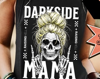 Rock On Mama PNG-bundel Skeleton Hand Wall Art, Messy Bun Skull T-shirt, Rock and Roll Grunge digitale download