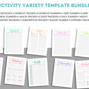 Canva Habit Meal Budget Sleep Cleaning Daily Weekly Template Bundle, 21 Editable Planners, Trackers, Checklists, Printable, Digital Planners
