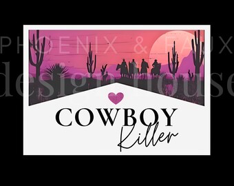 Cowboy Killer 3 png-bundel, westerse digitale download, trendy cowboyafbeelding, Western Desert-zonsondergang ontwerp, retro Desert Vibes T-shirtontwerp
