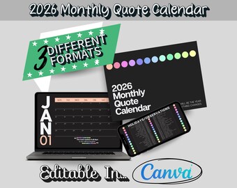 Minimalistische kalender 2026 | Moderne maandplanner, bewerkbaar op canvas (digitale download)