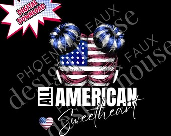 All American Sweetheart, png-bestand | Rommelig knotje vlagontwerp (digitale download)