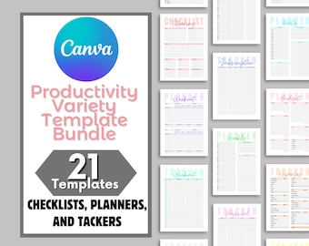 Canva Habit Meal Budget Sleep Cleaning Daily Weekly Template Bundle, 21 Editable Planners, Trackers & Checklists, Printable/Digital Planners