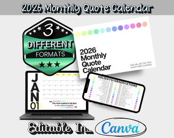 Maandelijkse offertekalender 2026, minimalistische canvassjabloon (digitale download)