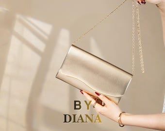Pochette da sera color oro champagne – Borsa da sera metallizzata