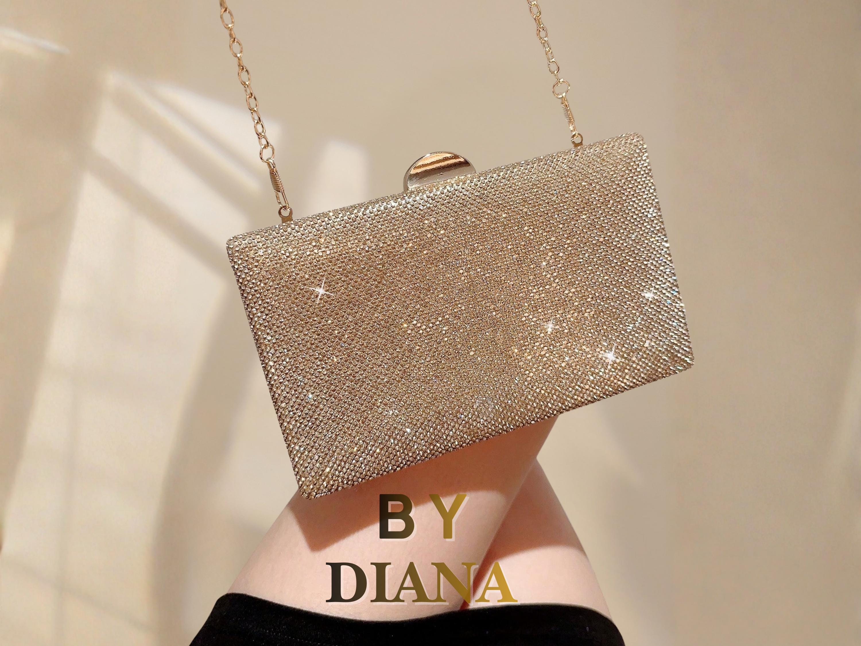 Pochette Da Sera Glitterata Oro Chiaro – Borsa A Mano Con Tracolla Rimovibile, Elegante Per Feste E Matrimoni, 17x9x5 Cm