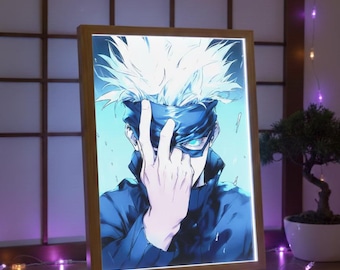Anime Sorcerer Inspired LED Light Painting Frame A5 (23x17cm) | Wooden Acrylic Photo Frame Lamp | 3-Color LED Night Light | USB Dimmable