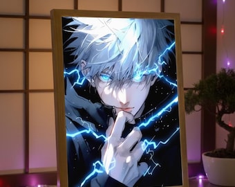 Anime Lightning Inspired LED Light Painting Frame A5 (23x17cm) | Wooden Acrylic Photo Frame Lamp | 3-Color LED Night Light | USB Dimmable