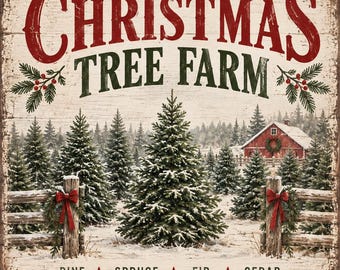 Printable Christmas Tree Farm Wall Art | Farmhouse | Home Decor | Snow | Wreath | Digital Download