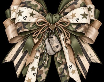 Military Wife Bow PNG | Camo | Dog Tags | Digital Download (Sublimation Clipart)