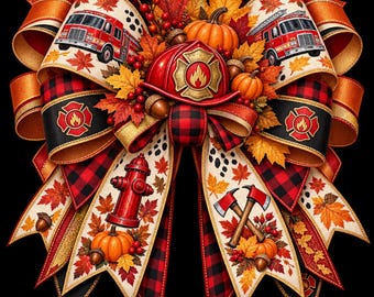 Fall Fireman Bow PNG | First Responder | Fire Dept | Sublimation Design (Digital Download)