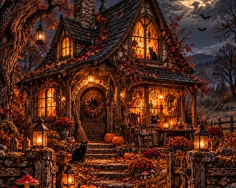 Printable  Witch’s Cottage Wall Art | Farmhouse | Home Decor | Halloween | Potions | Pumpkins | Digital Download