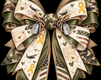 Military Deployment Bow PNG | Camo | Love Letter | Dog Tags | Digital Download (Sublimation Clipart)
