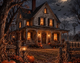 Printable  Haunted Farmhouse Wall Art | Home Decor | Pumpkins | Crows | Digital Download