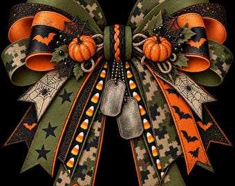 Halloween Military Bow PNG | Patriotic Camo | Holiday | Digital Download (Sublimation Clipart)