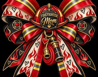 Firefighter Mom Bow PNG | Fireman | First Responder | Fire Dept | Sublimation Design (Digital Download)