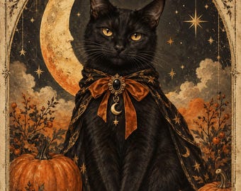 Printable  Vintage Black Cat Portrait Wall Art | Farmhouse | Home Decor | Halloween | Digital Download