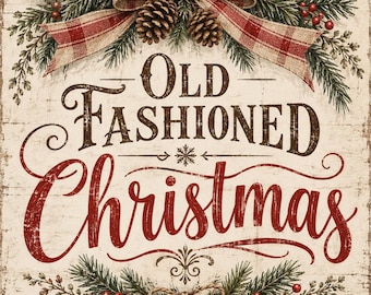 Printable Old Fashioned Christmas Wall Art | Farmhouse | Home Decor | Bells | Garland | Digital Download