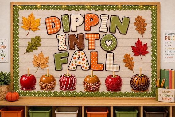 Fall Classroom Bulletin Board Kit | Cricut, Canva, or Silhouette | Candy Apples, Leaves (Digital Download)