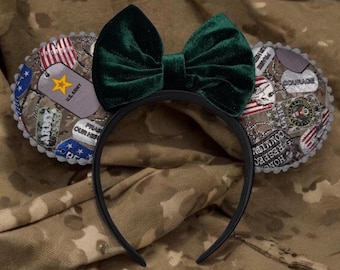 Orejas de ratón inspiradas en placas de identificación del ejército/Esposa del ejército/Milso/Ejército de EE. UU.