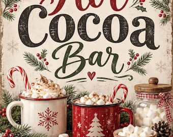 Printable Hot Cocoa Bar Wall Art | Farmhouse | Home Decor | Christmas | Trees | Marshmallows | Coffee Bar | Kitchen | Digital Download