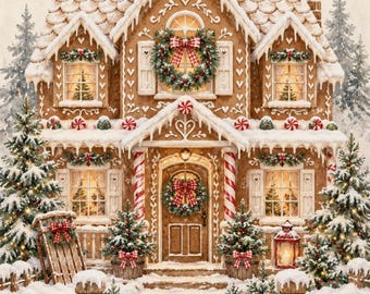 Printable Gingerbread House Wall Art | Farmhouse | Home Decor | Wreath | Christmas | Digital Download