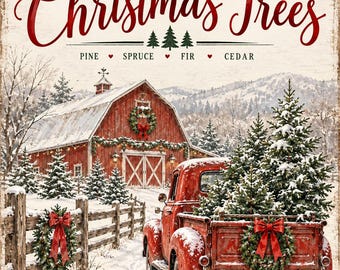 Printable Farm Fresh Christmas Trees Wall Art | Farmhouse | Home Decor | Snow | Wreath | Digital Download