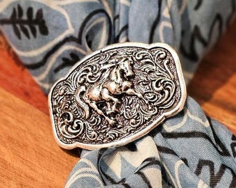 Horse Western Bandana Slide, Silver Scarf Ring