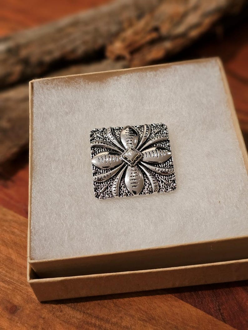Turquoise Petal Western Bandana Slide, Silver Square Concho Scarf Ring image 14