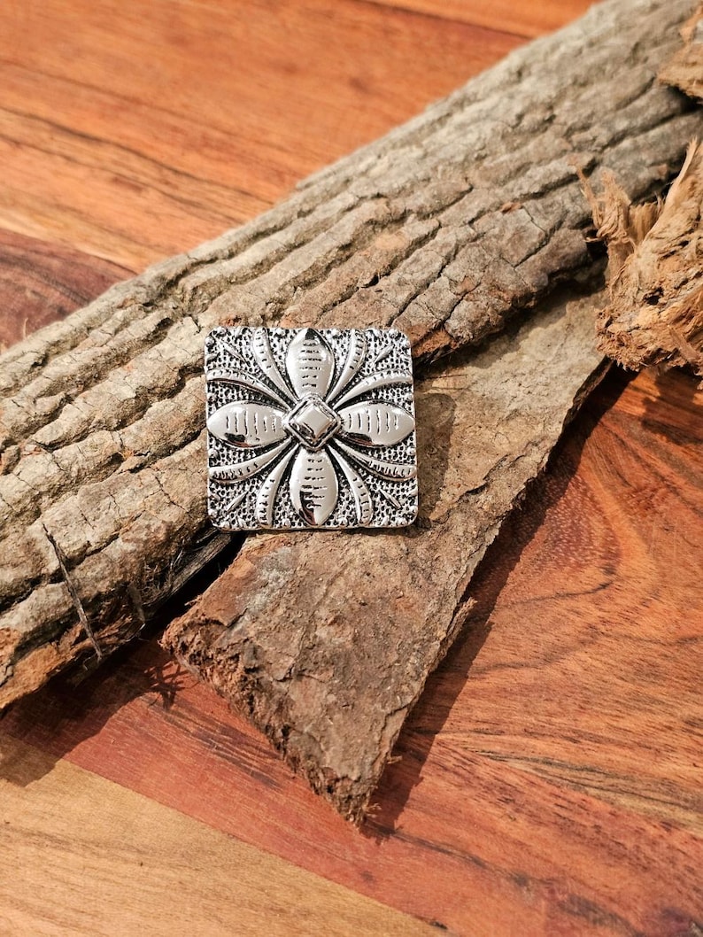 Turquoise Petal Western Bandana Slide, Silver Square Concho Scarf Ring image 9