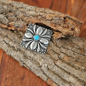Turquoise Petal Western Bandana Slide, Silver Square Concho Scarf Ring image 4