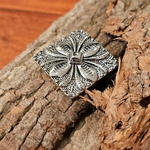 Turquoise Petal Western Bandana Slide, Silver Square Concho Scarf Ring image 13