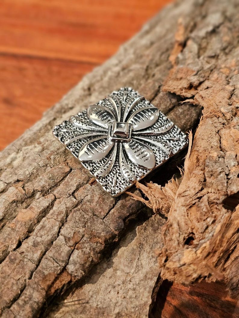 Turquoise Petal Western Bandana Slide, Silver Square Concho Scarf Ring image 13