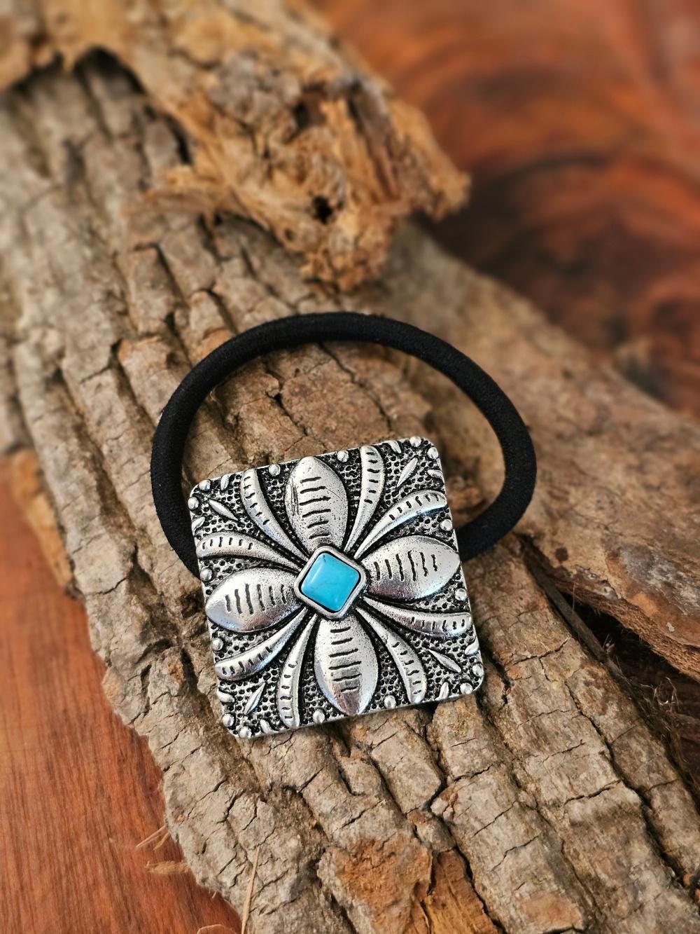 Silver Turquoise Ponytail Holder - Etsy display picture 1