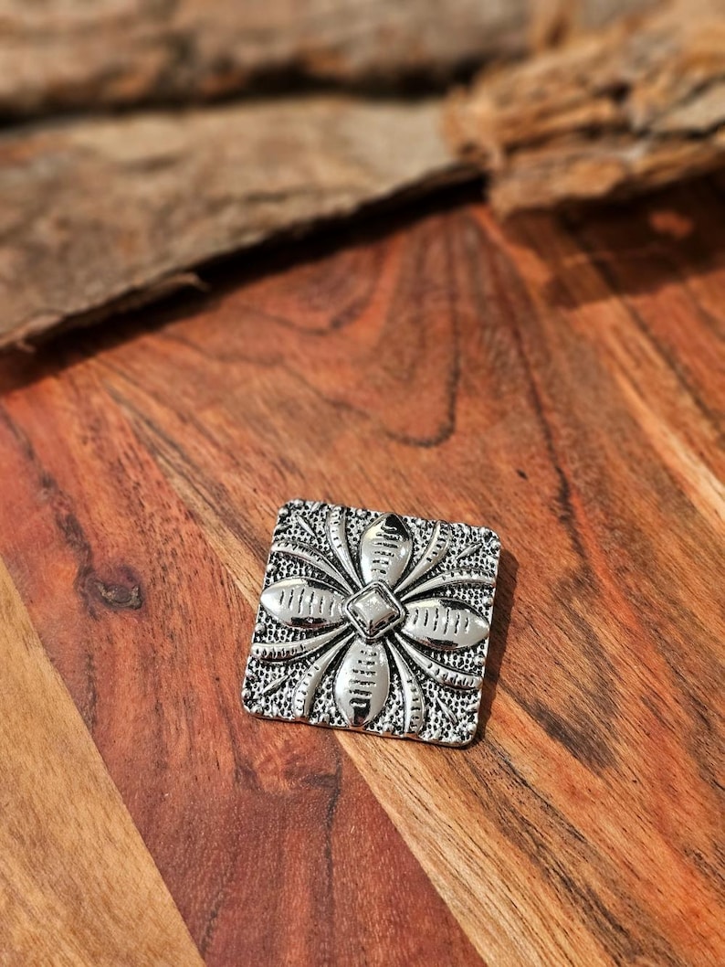 Turquoise Petal Western Bandana Slide, Silver Square Concho Scarf Ring image 12