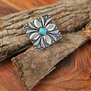 Turquoise Petal Western Bandana Slide, Silver Square Concho Scarf Ring image 5