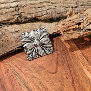 Turquoise Petal Western Bandana Slide, Silver Square Concho Scarf Ring image 10