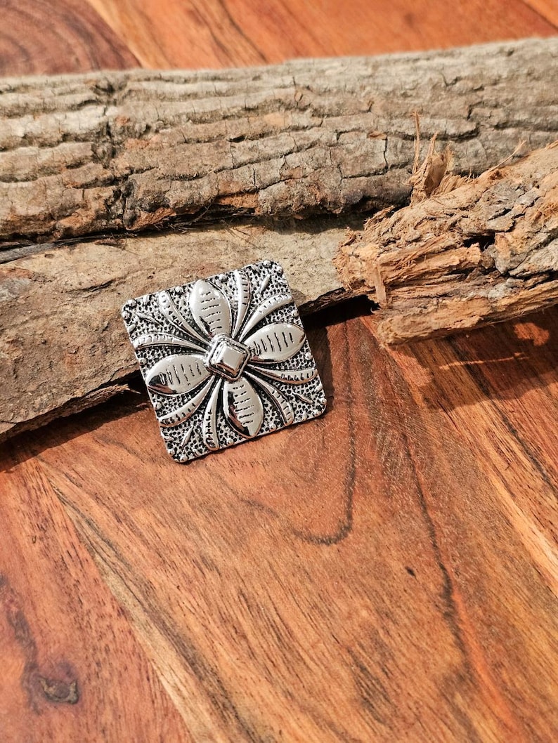 Turquoise Petal Western Bandana Slide, Silver Square Concho Scarf Ring image 10