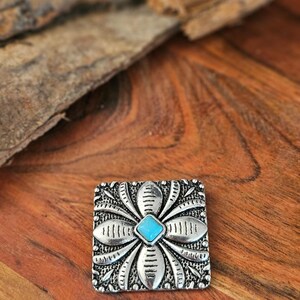Turquoise Petal Western Bandana Slide, Silver Square Concho Scarf Ring image 7