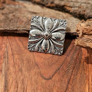 Turquoise Petal Western Bandana Slide, Silver Square Concho Scarf Ring wo turquoise